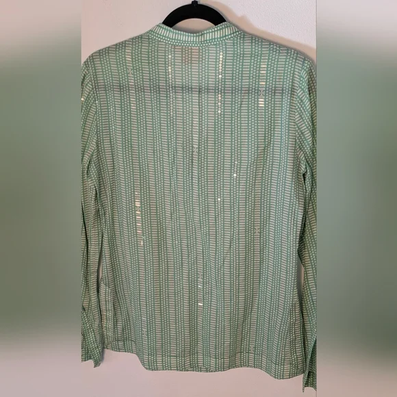 TORY BURCH Stephanie Green Sequin V-Neck Long Sleeve Cotton Tunic Blouse Size 6 - Picture 8 of 14